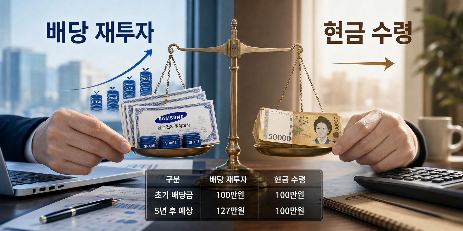 삼성전자 배당 재투자 vs 현금 수령 비교 — 삼성전자 배당 재투자
