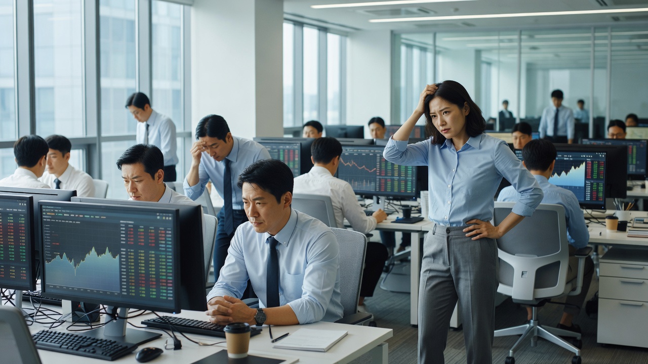 코스피 사이드카 발동으로 거래가 일시 정지된 증권사 트레이딩룸