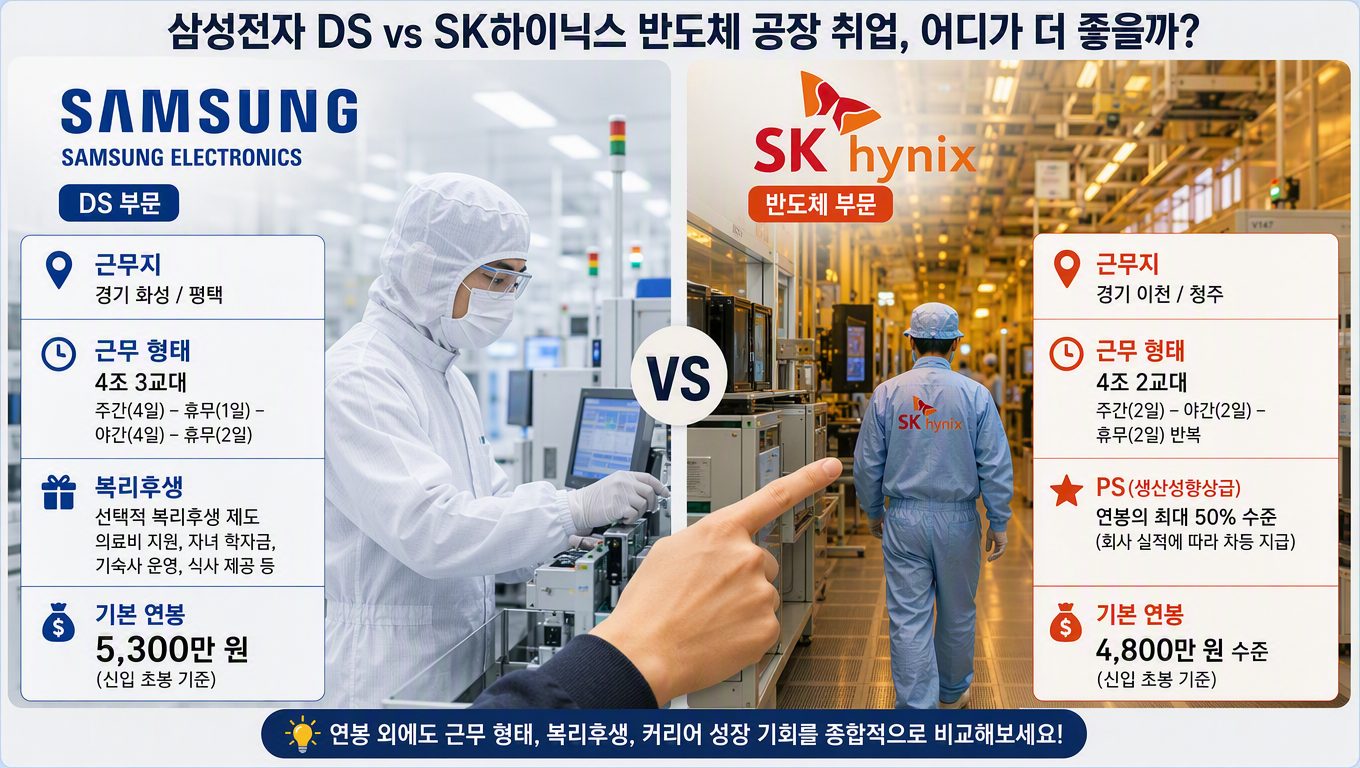 삼성전자 DS vs 하이닉스 반도체 공장 취업 비교 기준 정리