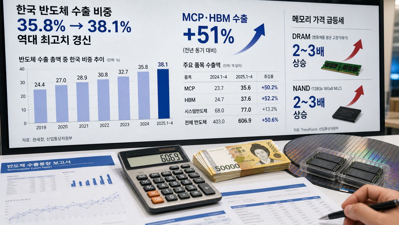 반도체 수출 메모리 비중과 HBM 영향